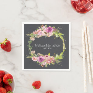 Serviette En Papier Dusty rose violet Floral Mariage romantique