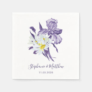Serviette En Papier Dusty violet Iris blanc marguerite Mariage botaniq