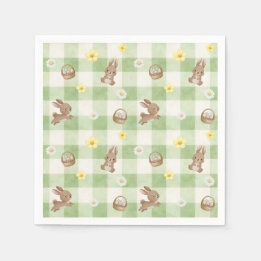 Serviette En Papier Easter Bunny Green Gingham