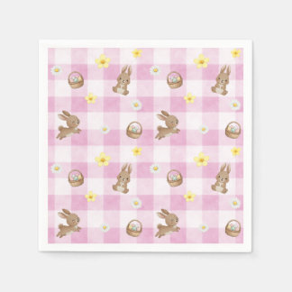 Serviette En Papier Easter Bunny Pink Gingham