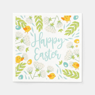 Serviette En Papier Easter Chicks Spring Floral Foliage 