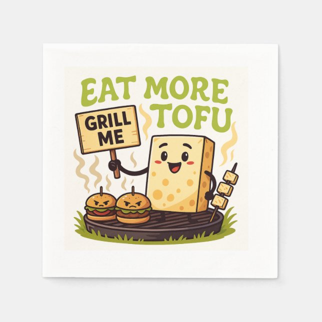 Serviette En Papier Eat More Tofu – Grill Me Instead BBQ Protest  (Devant)