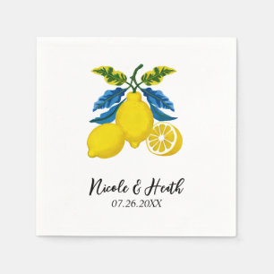 Serviette En Papier Eau aquarelle jaune bleu méditerranéen mariage