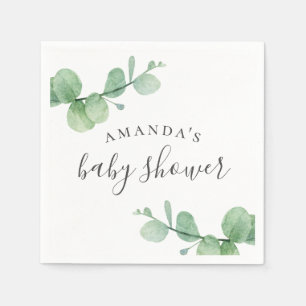 Serviette En Papier Eau-couleur vert eucalyptus. Baby shower verdoyant