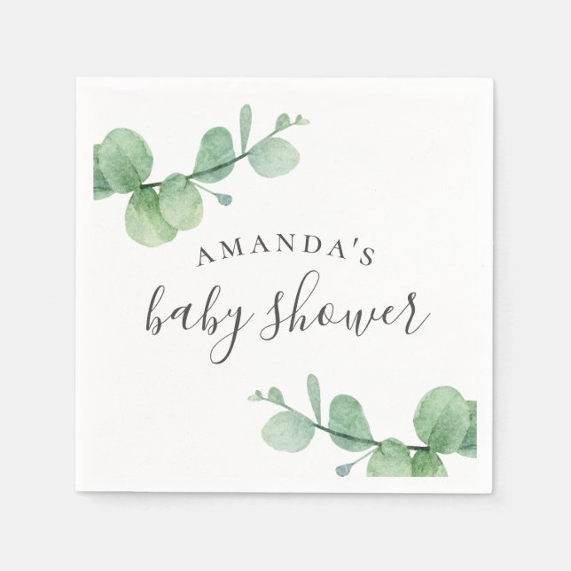 Serviette En Papier Eau-couleur vert eucalyptus. Baby shower verdoyant (Devant)