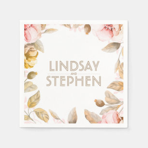 Serviette En Papier Eau dorée et bleu Fleurs d'aquarelle Mariage vinta