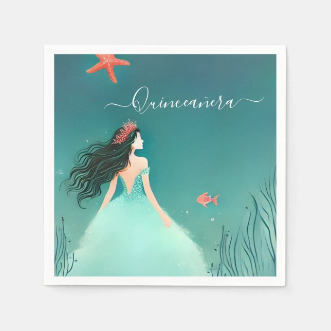 Serviette En Papier Eau Océan Poisson Vie Sous La Mer Quinceanera (Devant)