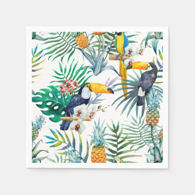 Serviette En Papier Eau tropicale estivale Ananas Parrot Oiseau (Devant)