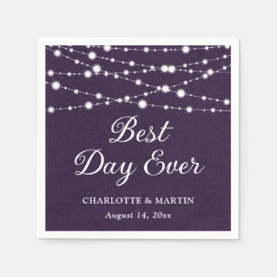 Serviette En Papier Éclairage de chaîne Mariage Russe violet Burlap