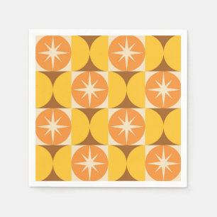 Serviette En Papier Éclats de milieu de siècle sur des cercles orange