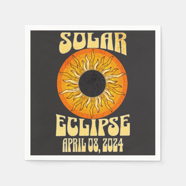 Serviette En Papier Éclipse solaire rétro Total 8 avril 2024 (Devant)