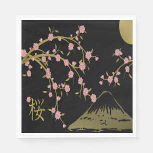 Serviette En Papier Écran Japonais Rose Sakura Or Noir
