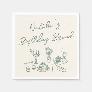 Serviette En Papier Ecrit main Drawn Green Fun Anniversaire Brunch