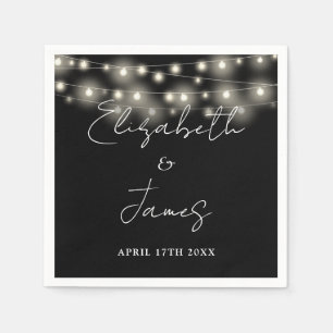 Serviette En Papier Écriture de guirlandes lumineuses mariage noir et 