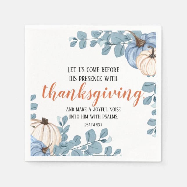 Serviette En Papier Écriture de Thanksgiving Couleurs Citrouilles bleu (Devant)