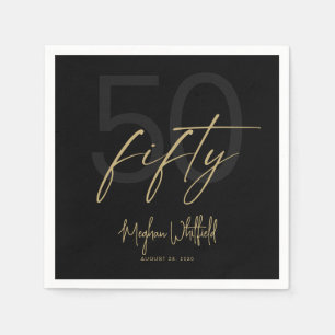 Serviette En Papier Écriture dorée Fifty Moderne Noir Fête d'anniversa