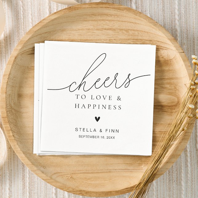 Serviette En Papier Écriture élégante moderne pour mariage de joie (Modern Elegant Script Cheers Wedding Napkins)