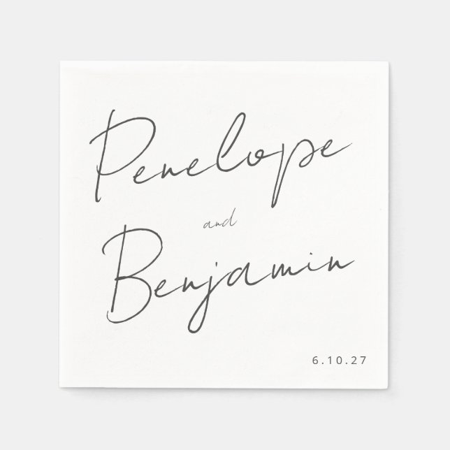 Serviette En Papier Écriture manuscrite de script moderne Mariage noir (Devant)