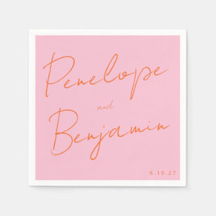 Serviette En Papier Écriture manuscrite de script moderne Mariage rose