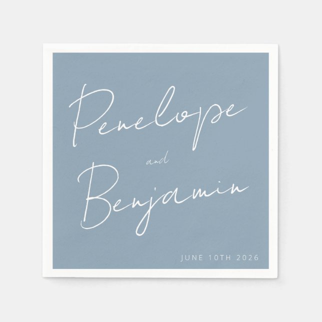 Serviette En Papier Écriture manuscrite moderne Mariage bleu foncé (Devant)