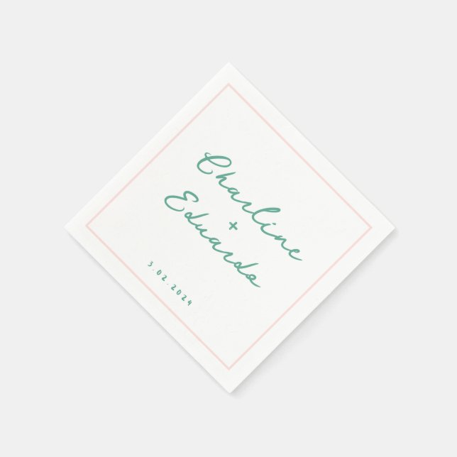 Serviette En Papier Écriture manuscrite verte Pastel Mariage rétro (Coin)