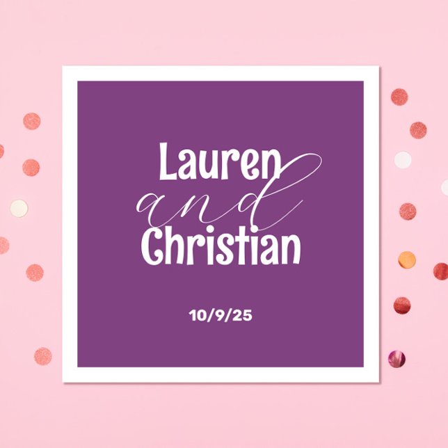Serviette En Papier Écriture Mariage violet foncé (Créateur téléchargé)