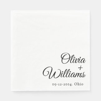 Serviette En Papier Écriture minimaliste moderne | Mariage noir et bla