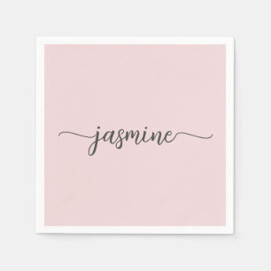 Serviette En Papier Écriture Monogramme Minimaliste Féminin Rose Pâle 