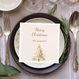 Serviette En Papier Écriture neige d'arbre beige Noël
