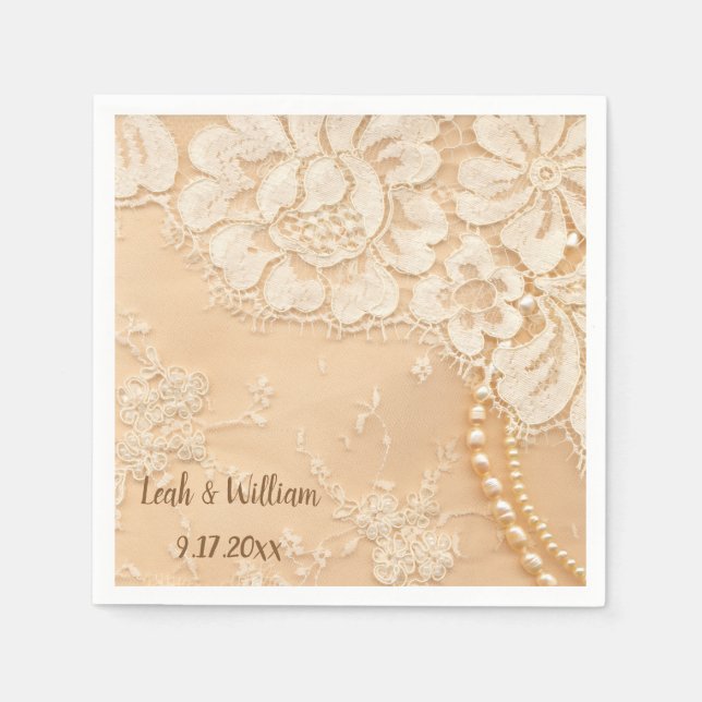 Serviette En Papier Écru dentelle et perles (Devant)