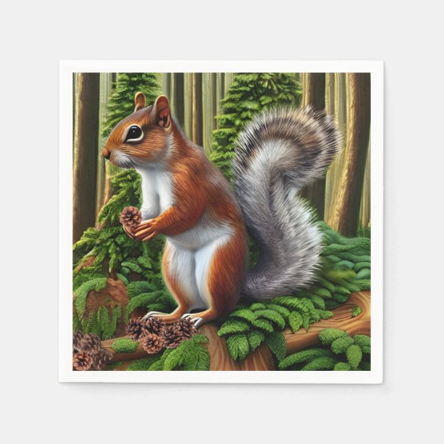 Serviette En Papier Écureuil Abstrait mignon aux Pinecones (Devant)