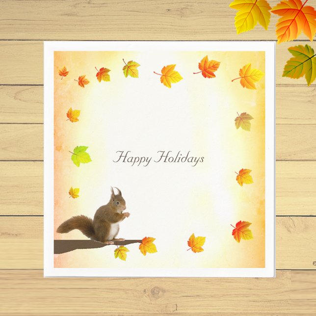 Serviette En Papier Écureuil de vacances et feuilles d'automne (Créateur téléchargé)