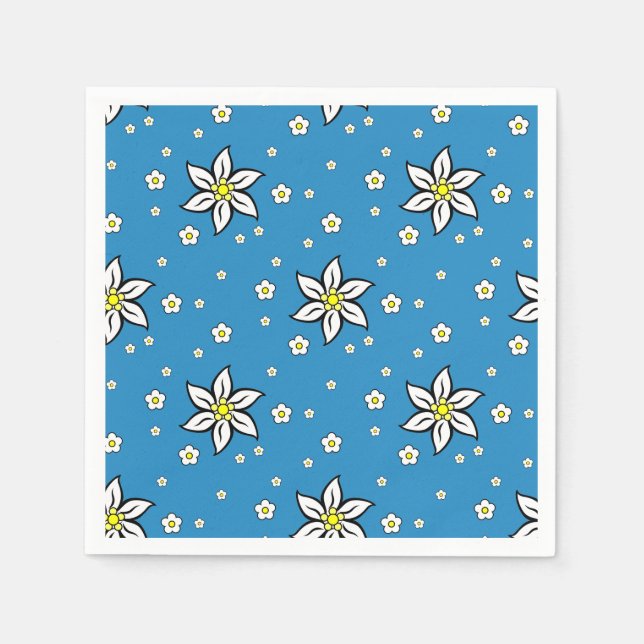 Serviette En Papier Edelweiss sur Blue Large (Devant)