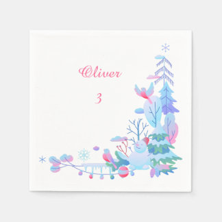 Serviette En Papier Editable Name & Age Napkins | Winter Woodland Baby