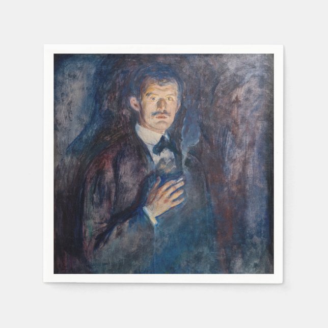 Serviette En Papier Edvard Munch - Autoportrait avec cigarette (Devant)