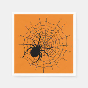 Serviette En Papier Effrayant Halloween Party Spider Web Orange Noir