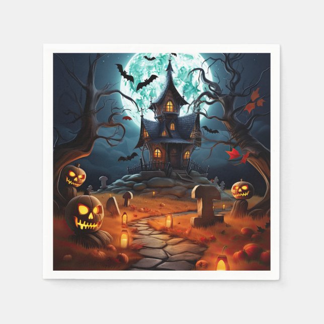 Serviette En Papier Éffrayant Halloween Skeleton Skull Haunted House (Devant)