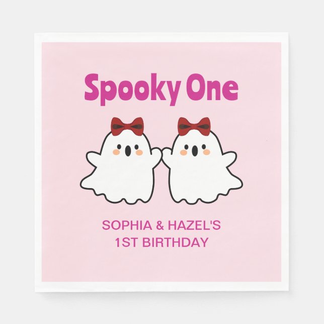 Serviette En Papier Éffrayant One Cute Twin Girls Halloween 1er annive (Devant)