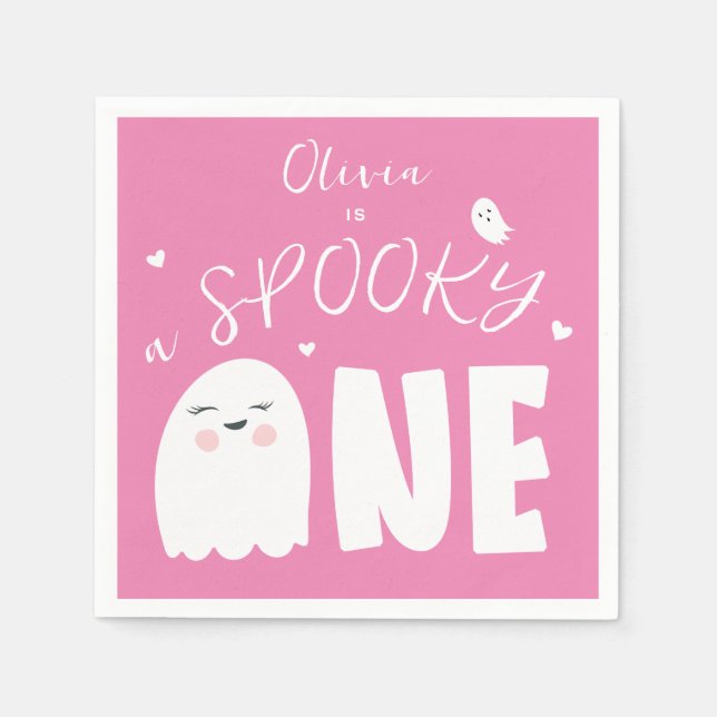 Serviette En Papier Éffrayant One Girls Pink Ghost Halloween 1er anniv (Devant)