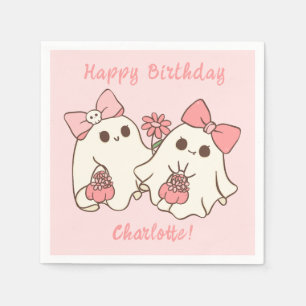 Serviette En Papier Éffrayant One mignonne rose Fantôme & Bows 1er ann