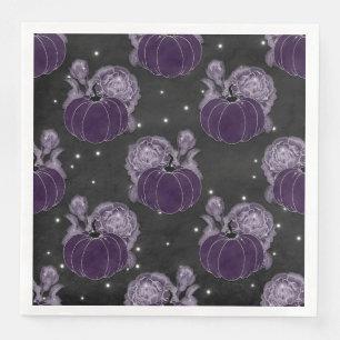 SERVIETTE EN PAPIER ÉFFRAYANT PURPLE HALLOWEEN FLEURS CITROUILLES
