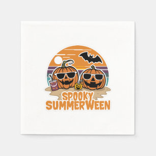 Serviette En Papier Éffrayant Summerween - citrouilles sur la plage