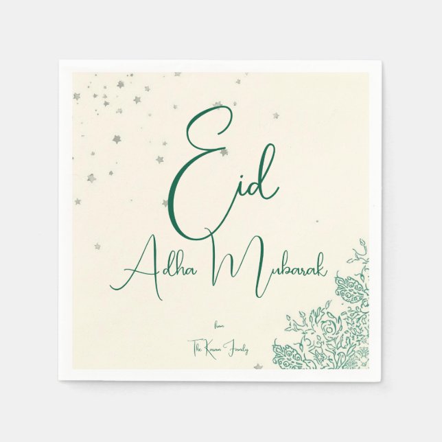 Serviette En Papier Eid  Al Adha Sage Green Dinner  (Devant)