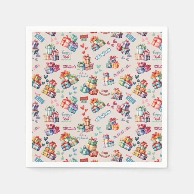 Serviette En Papier Eid Mubarak Napkins – Colourful Gift Boxes (Devant)