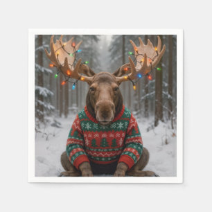 Serviette En Papier Élan portant un pull de Noël laid