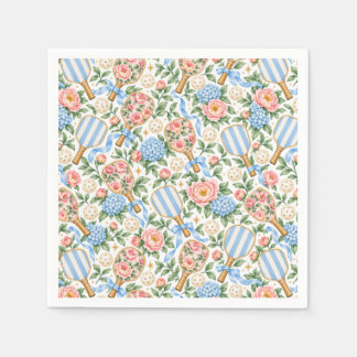 Serviette En Papier Élégance Côtière Prépa Bleu Pickleball et Rose Blu