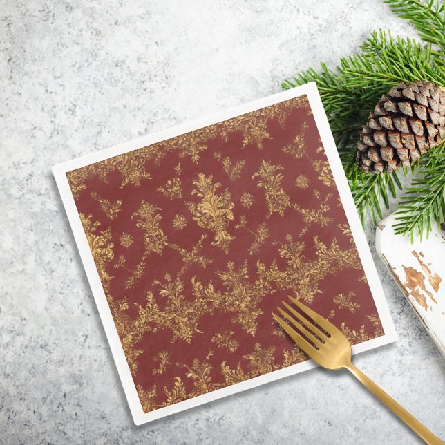 Serviette En Papier Élégance de Noël rouge et or (Créateur téléchargé)