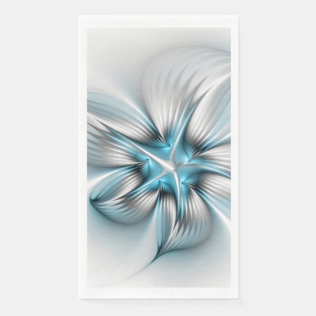 Serviette En Papier Élégance florale Art moderne Abstrait bleu fractal (Devant)