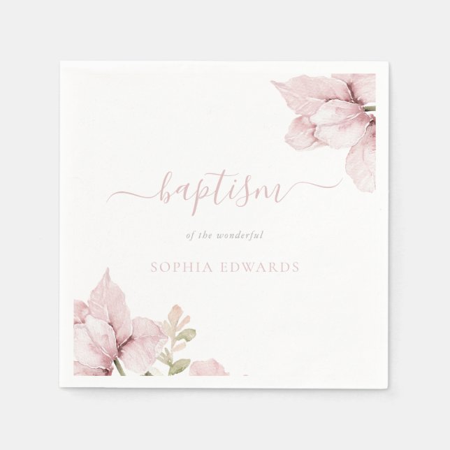 Serviette En Papier Élégance florale brillante Baptême (Devant)