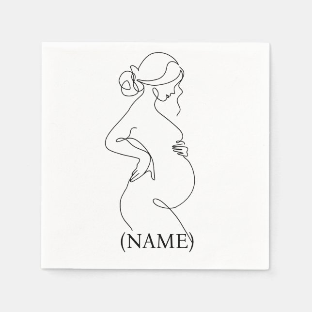 Serviette En Papier Élégance maternelle : Femmes enceintes Line Art (Devant)